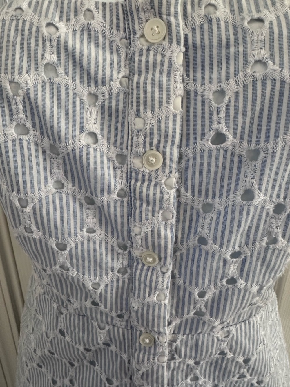 Banana Republic Light Blue and White Striped Eyelet Dress - Picture 3 of 7